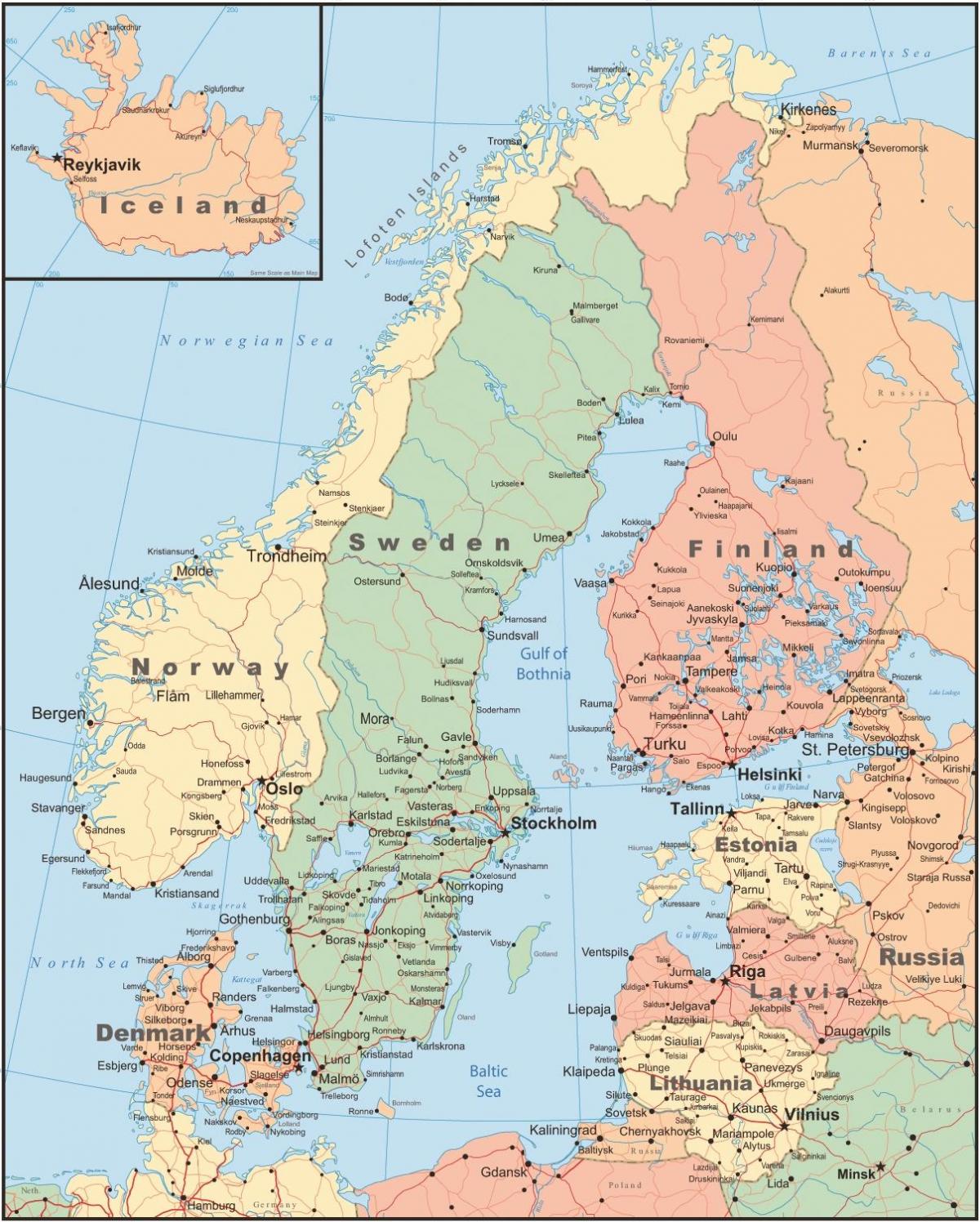 מפה של דנמרק ומדינות