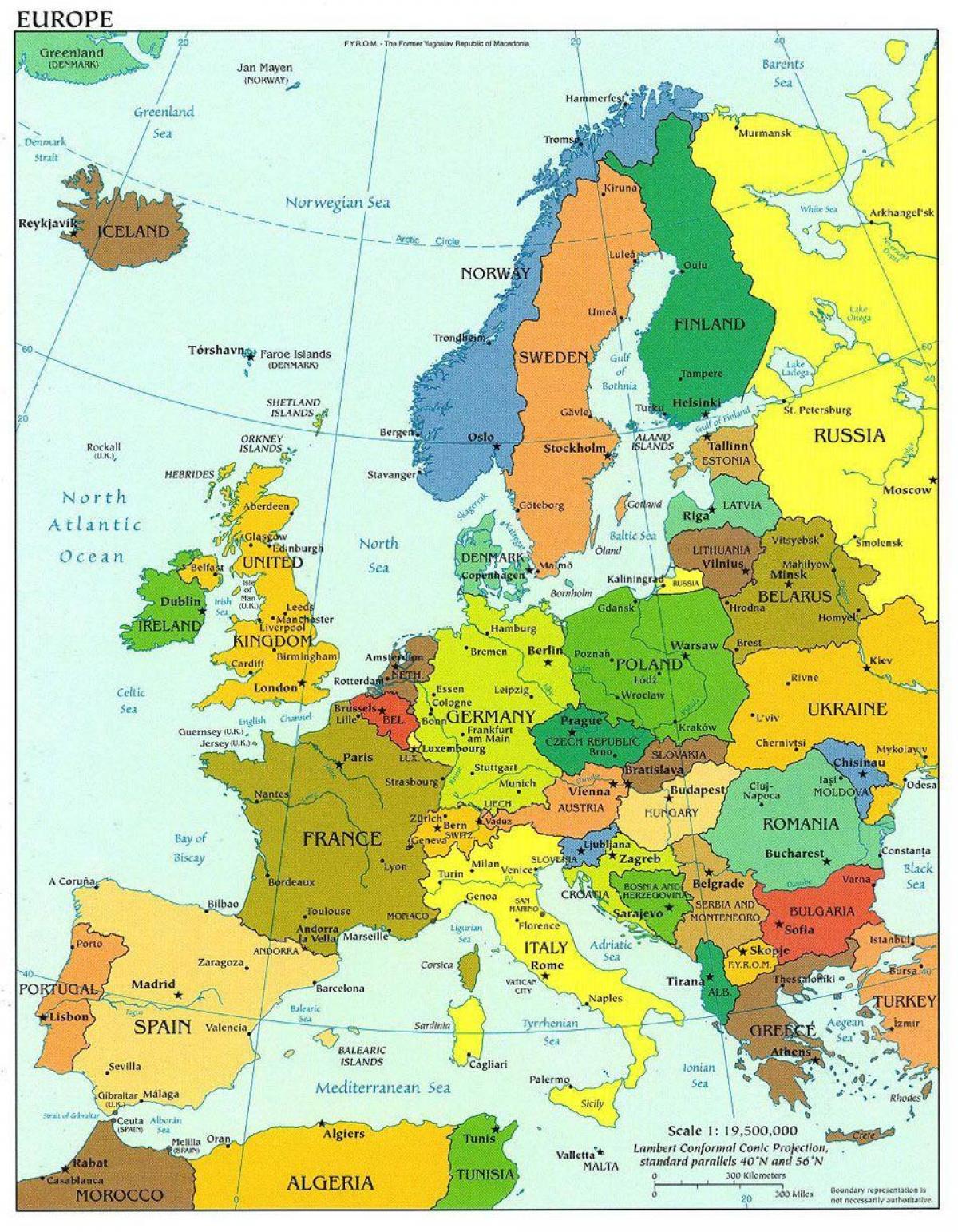 מפה של אירופה מראה דנמרק